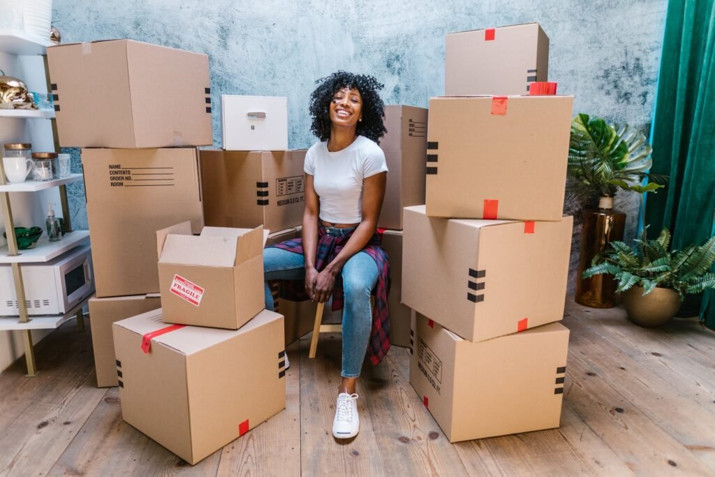 woman and boxes